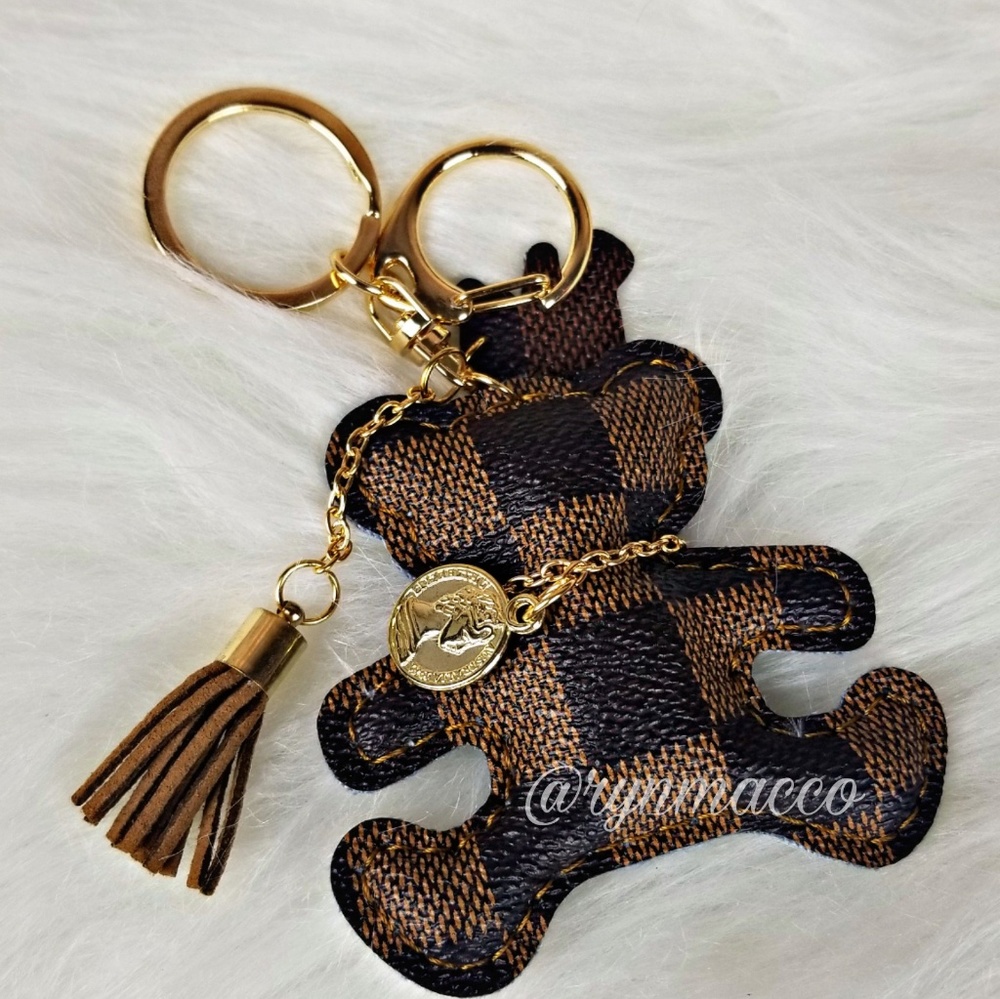 Brown Leather Teddy Bear Tassel Keyring - Picture 6 of 8